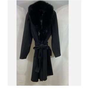 Arna York By Evans Women's Black Faux Fur Belted Goddess Coat Size 20 NWT